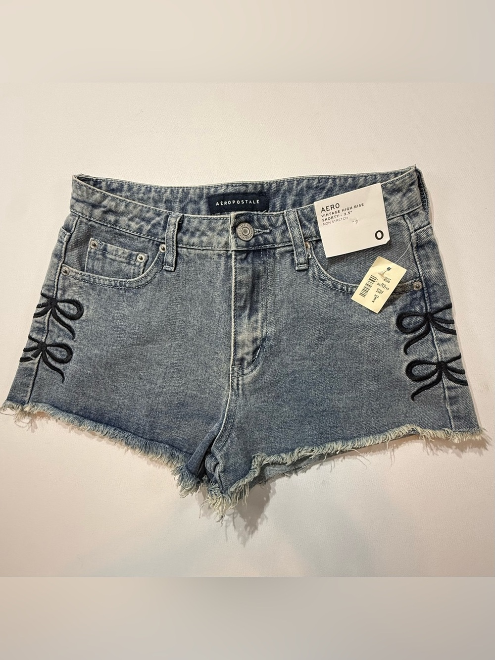 Aeropostale High Rise Shorty Bow Denim Shorts Size 0 NWT
